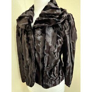 Faux Fur Jacket Women Sz S Evening Shiny Brown Pockets Lined Soft Bern And Mort